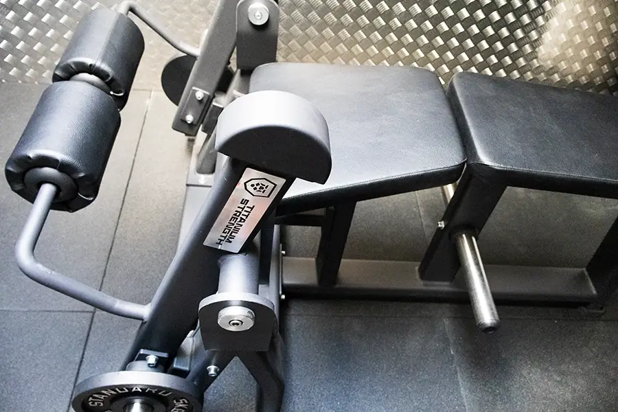 Leg curl machine upstairs at Sportive Tricks gym, Tonbridge