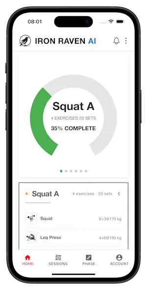 Iron Raven AI mobile gym interface